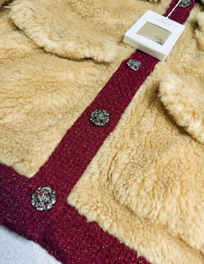 Chanel 22K silk fur jacket in beige and burgundy size 38