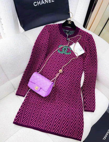 Chanel 21K Burgundy, Pink & Green Dress size 36