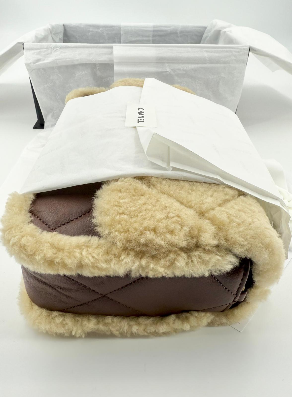 Chanel 24K Shearling Fur & Brown Leather Flap Bag — Statement Seasonal Piece