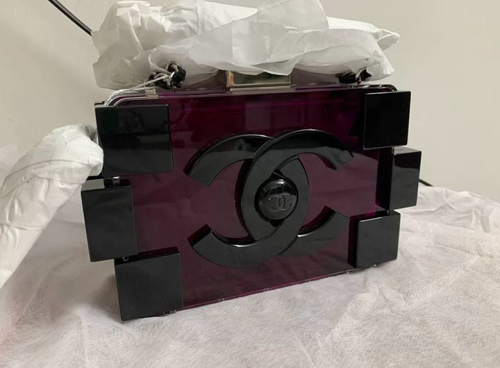 CHANEL Purple/Black Plexiglass Boy Lego Clutch Bag