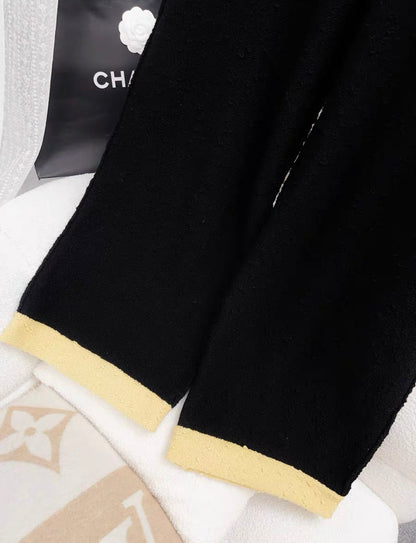 Chanel 24k Pant Wool Black & Light Yellow size 38