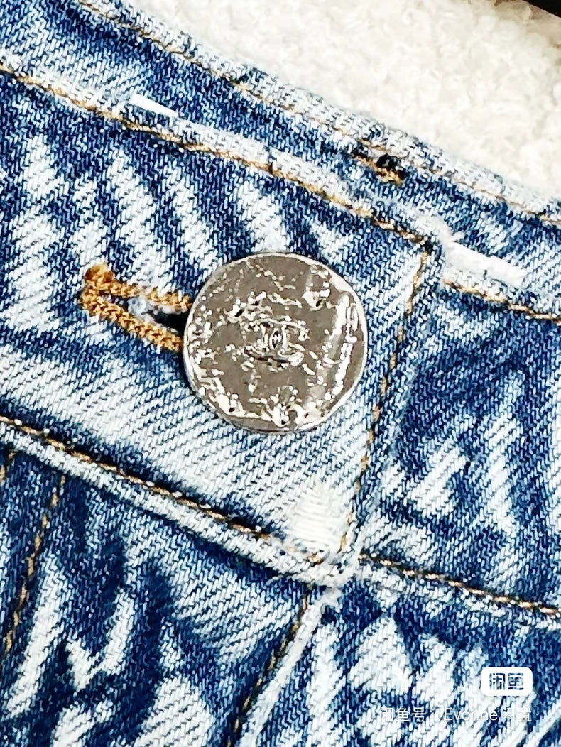 Chanel 24 blue washed denim shorts with embroidered double C logo