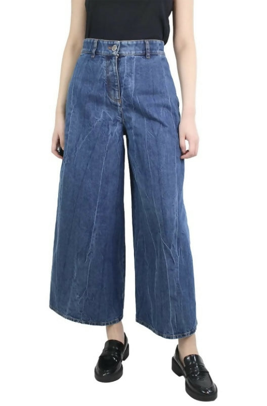 Chanel 19P Sand By The Sea Wide Leg Blue Jeans FR 36