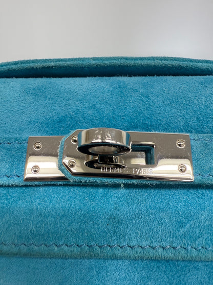 Hermes Kelly Pochette Blue Doblis Suede leather palladium hardware