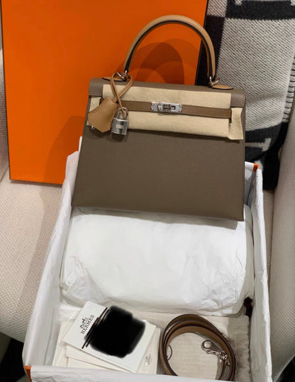 Hermès Special Order (HSS) Kelly 25 Bi-Color Gold and Etoupe Brushed Palladium Hardware