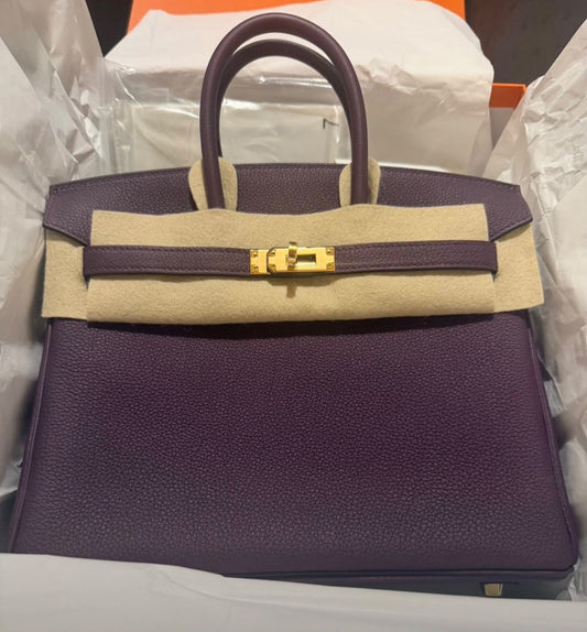 Hermes Birkin 25 Cassis Togo Gold hardware stamp U