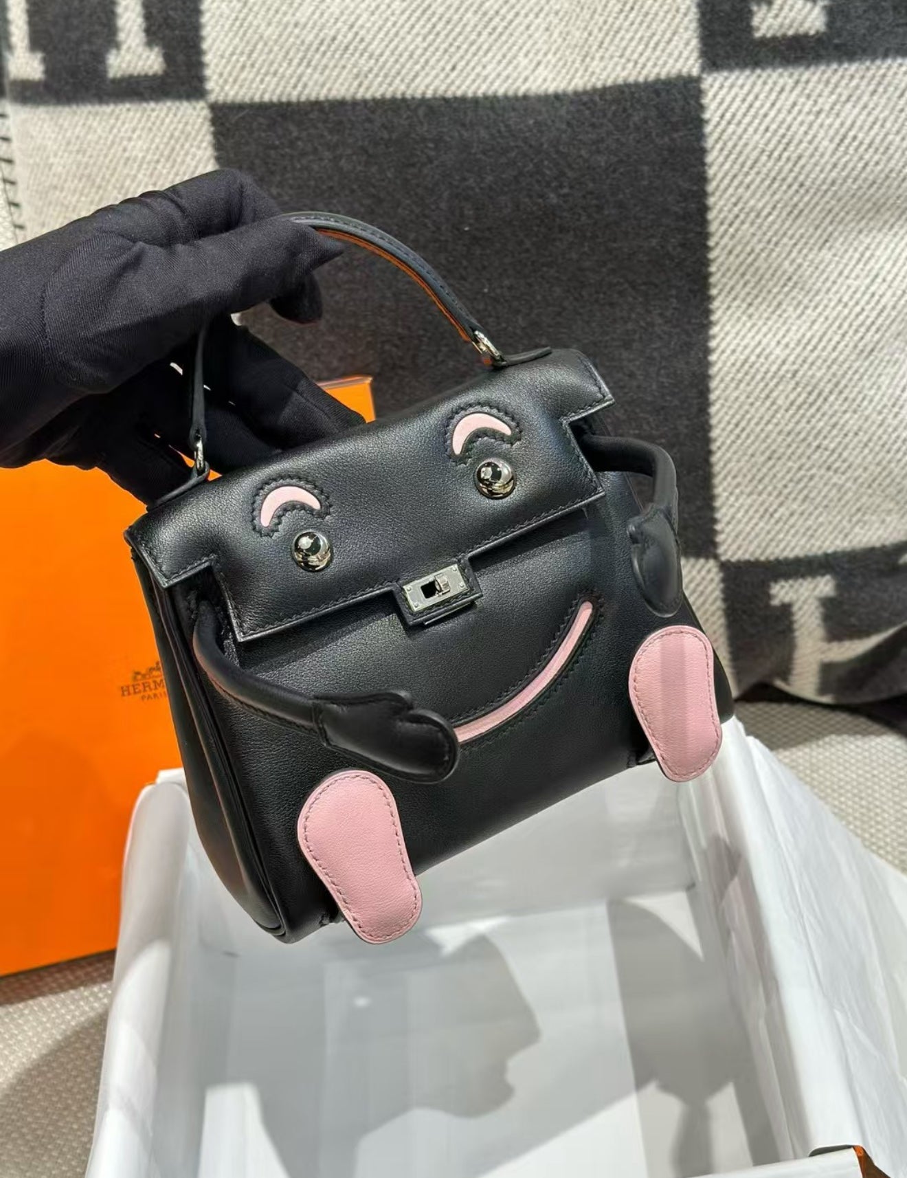 Hermès Kelly Doll Black & Pink Palladium Hardware