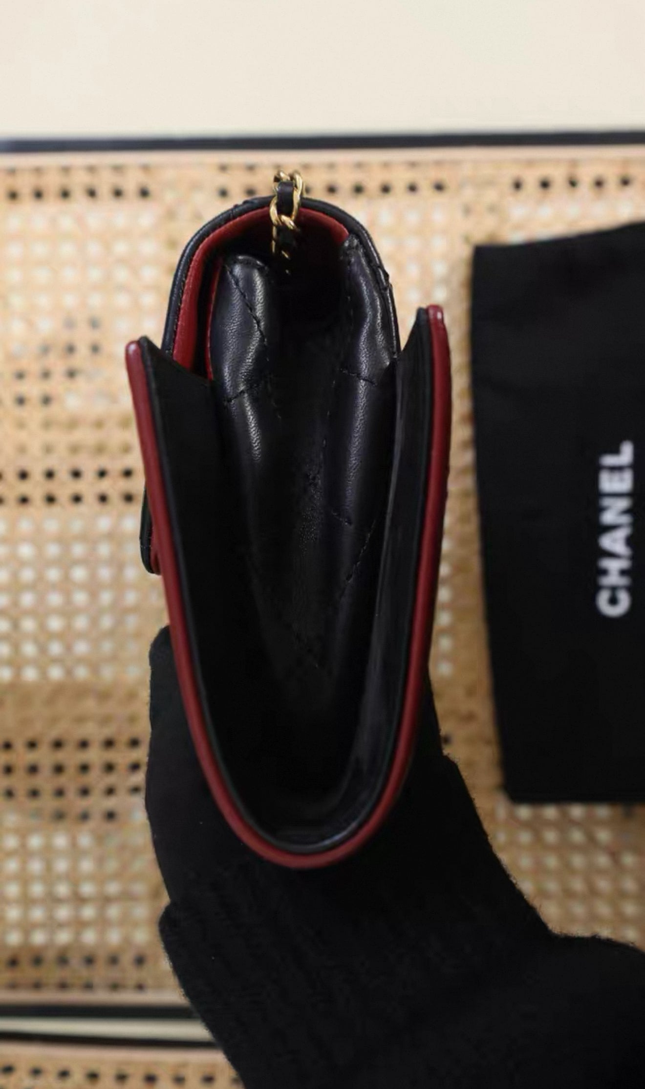 CHANEL 2015 Red Lambskin Brasserie Gabrielle Menu Clutch