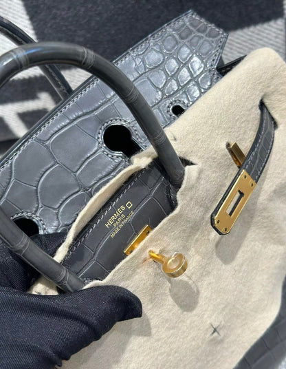 Hermes Birkin 25 graphite matte alligator gold hardware