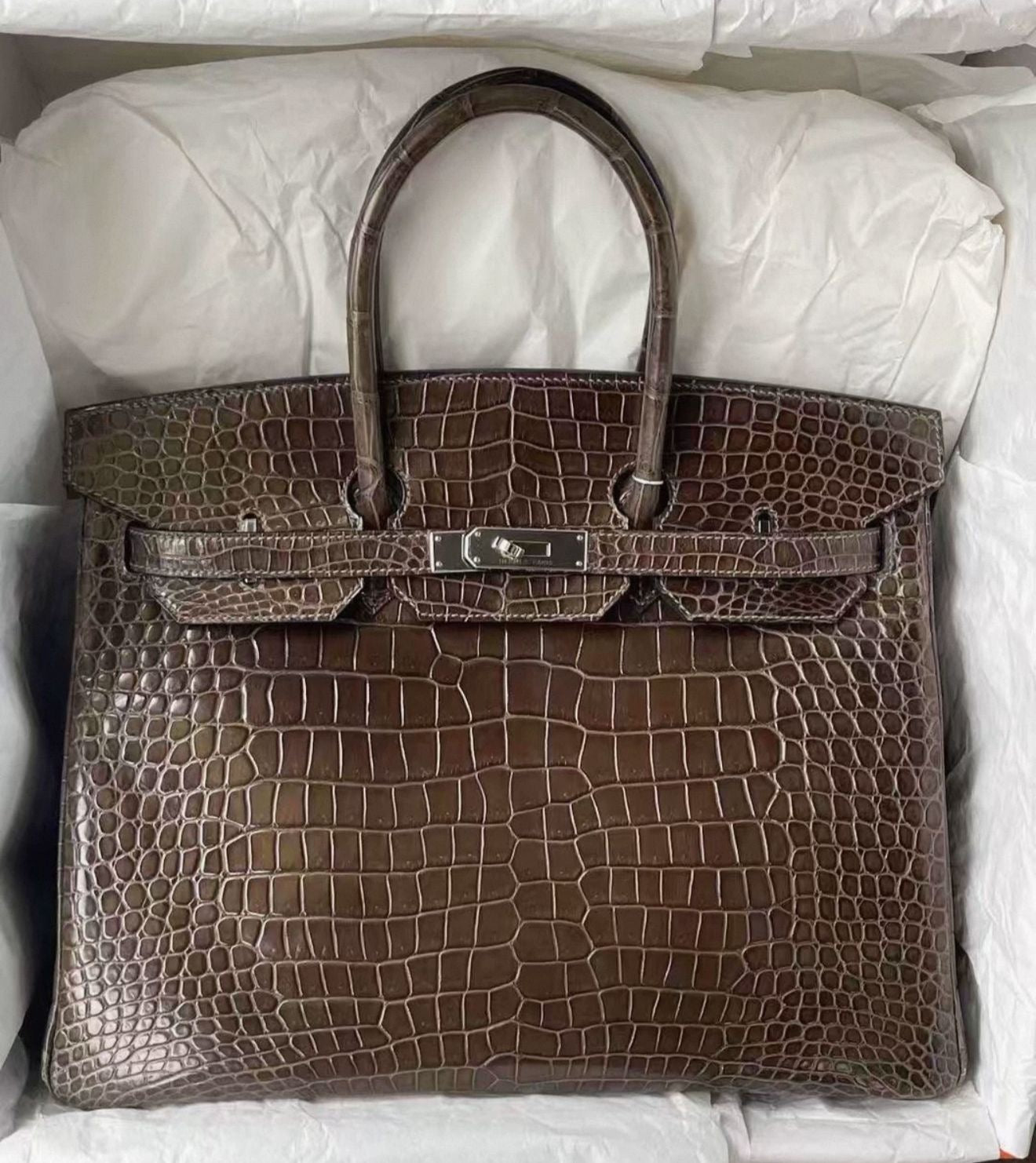 Hermes Birkin 35 Gris Fonce Matte crocodile leather palladium hardware