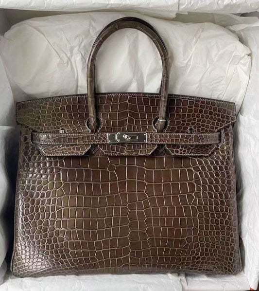 Hermes Birkin 35 Gris Fonce Matte crocodile leather palladium hardware
