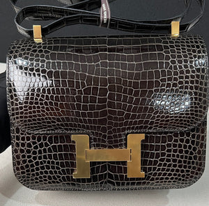 Hermes Constance 24 graphite shiny Porosus gold hardware Z