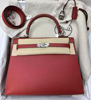 Hermes Kelly 25 Rouge Venitien Epsom Palladium hardware stamp U