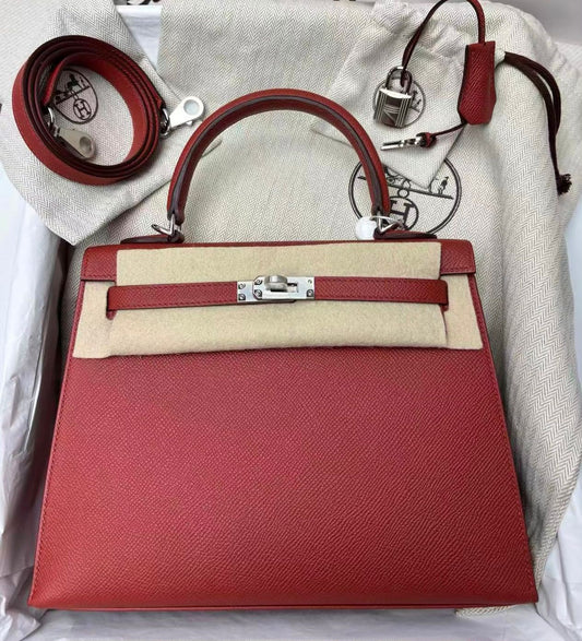 Hermes Kelly 25 Rouge Venitien Epsom Palladium hardware stamp U