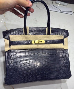 Hermes Birkin 30 Bleu Indigo Matte Niloticus Gold hardware 2025