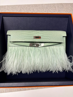 Hermes Kelly Elan Folie Vert d’Eau Matte Alligator Palladium hardware stamp K