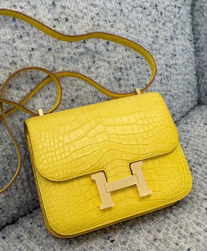 Hermes constance 18 mimosa matte alligator gold hardware stamp Y