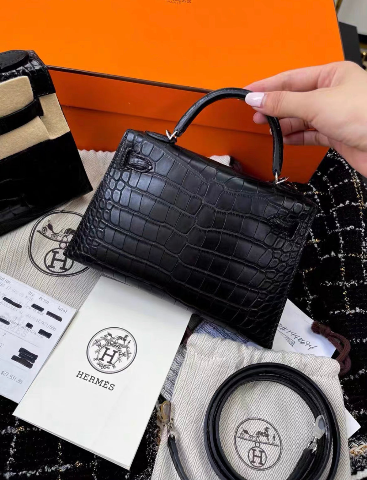 Hermes Mini Kelly 20 Black Matte Alligator Palladium Hardware