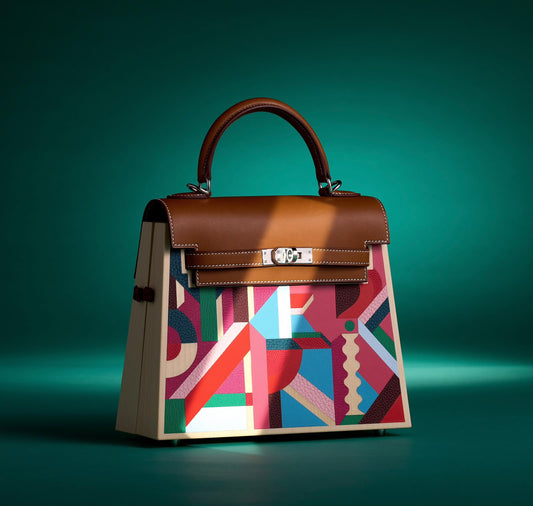 Hermes Kelly Wood Multicolor Fauve Barenia & Oak Palladium hardware stamp K