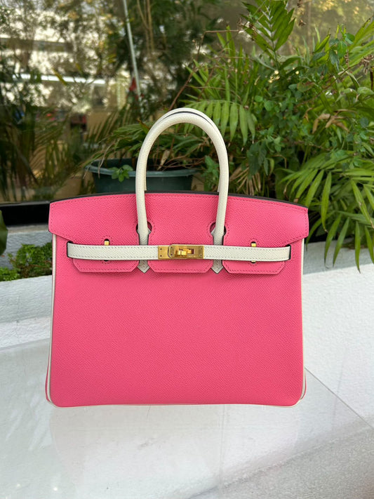 Hermes Birkin 25 Rose Lipstick / Craie Epsom Gold hardware stamp A