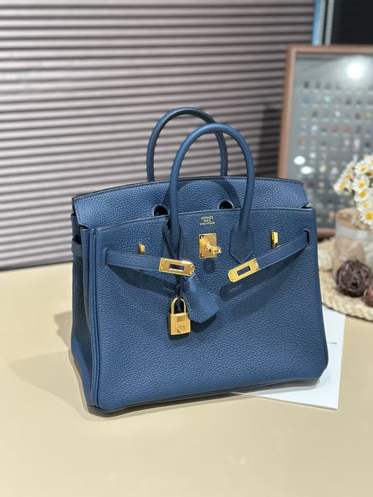 Hermes Birkin 25 Blue De Prusse Togo Gold hardware stamp G