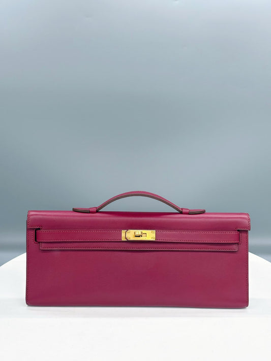 Hermes Kelly cut Rubis Tadelakt Gold hardware stamp N