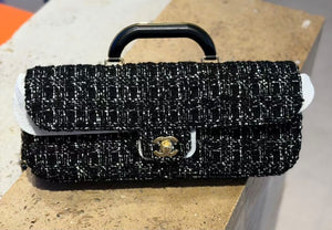 Chanel 25K east west flap in monochrome tweed bag