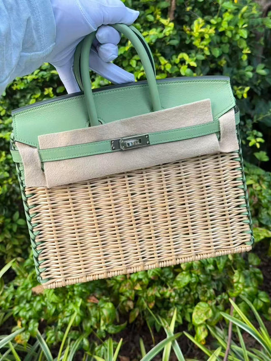 Hermes Birkin 25 Picnic Vert Criquet Swift & Osier Palladium hardware stamp B