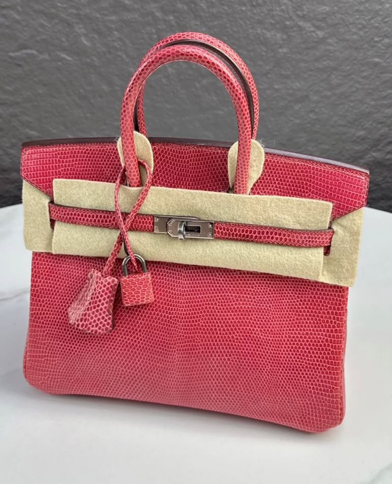 Hermes Birkin 25 Fuchsia Lizard palladium hardware stamp J