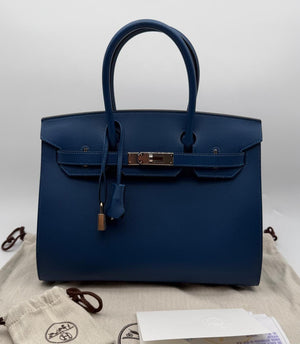 Hermes Birkin 30 Sellier Bleu Fonce Madame Palladium hardware stamp Y