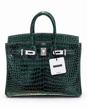 Hermes Birkin 25 Emerald shiny crocodile leather with white gold and diamond hardware