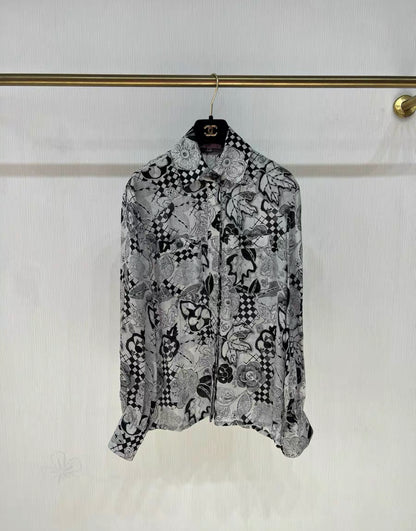 chanel black & white camellia shirt size 36