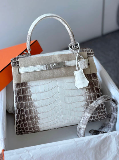 Hermès Kelly Retourne 25 Himalaya Niloticus Crocodile Palladium Hardware