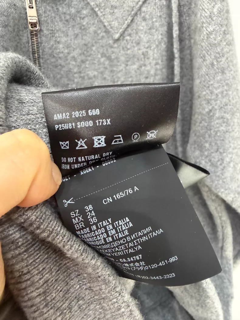 Prada Fall/Winter 2025 gray Hooded 100% Cashmere Knit Cardigan