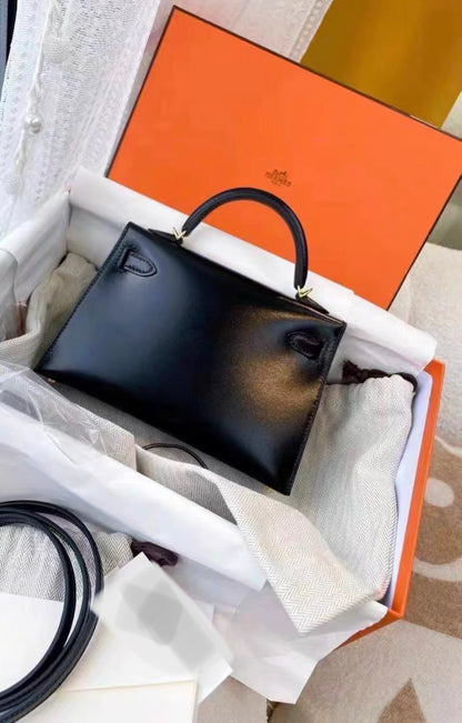 Hermes Mini Kelly 20 Black Box Gold Hardware