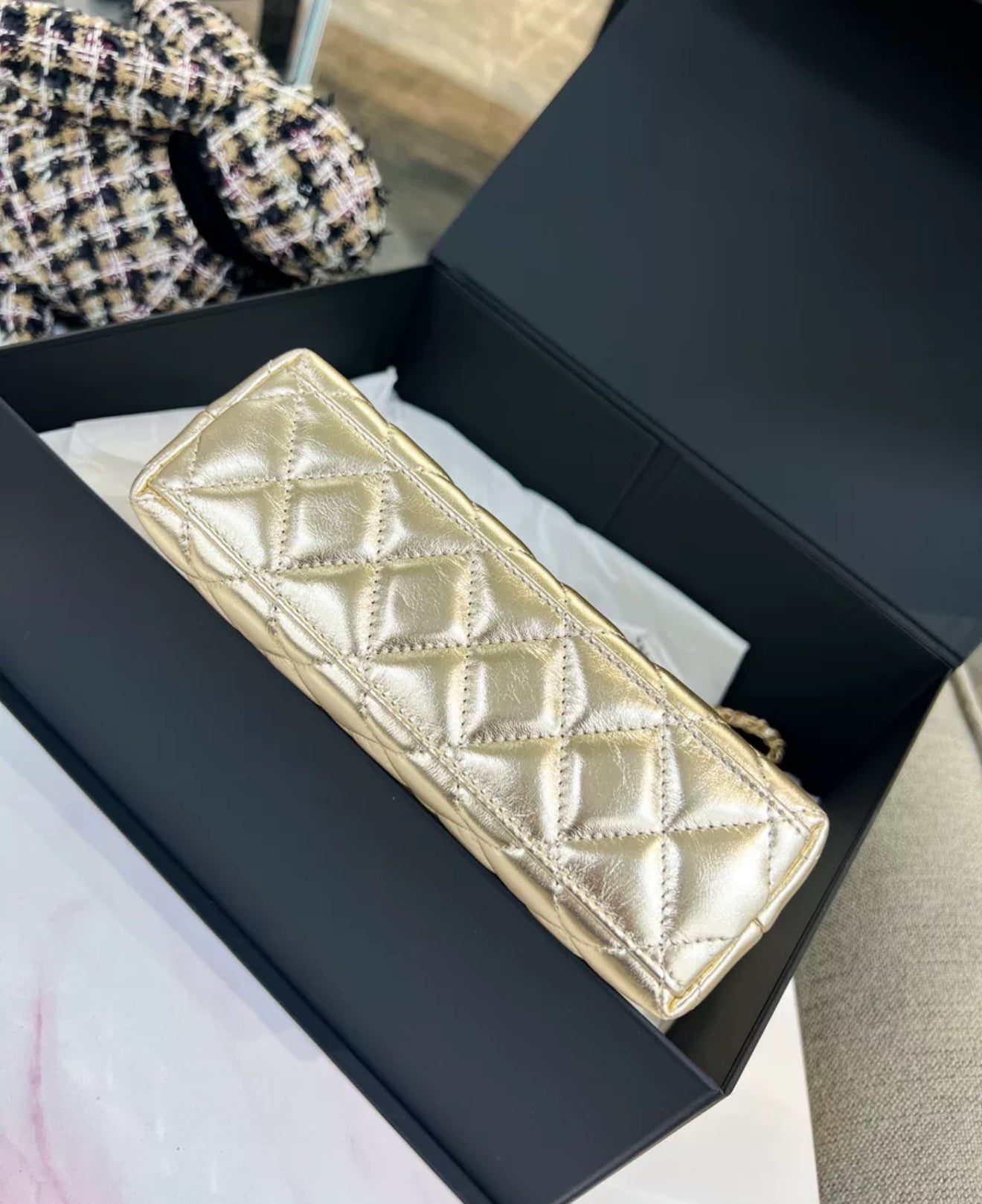 Chanel 25A Mini Kelly Gold Metallic Quilted Calfskin Gold Hardware