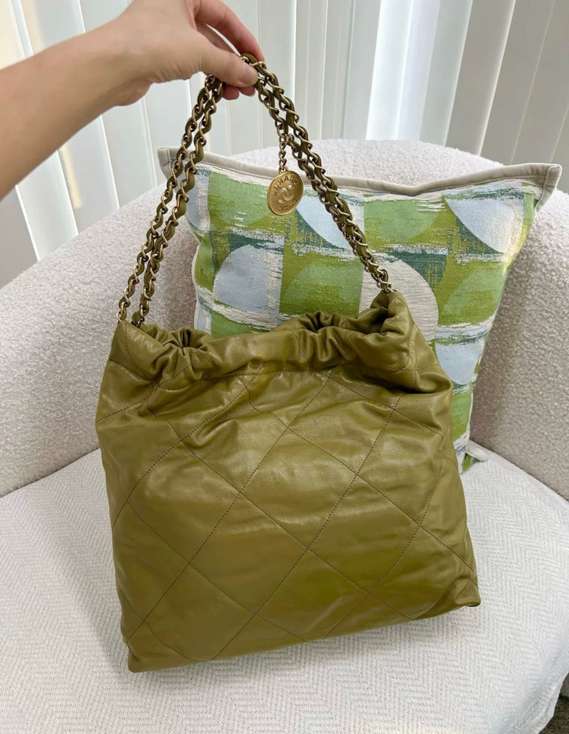 Chanel 22bag in olive khaki color medium size