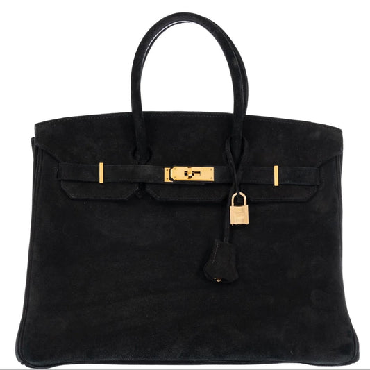 Hermes Birkin 35 Black Doblis Suede Leather gold hardware