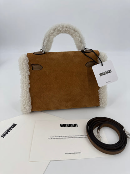 Hermès Teddy Mini Kelly 20 Chamois Grizzly, Alezan Swift and Ecru Mouton Shearling Palladium Hardware
