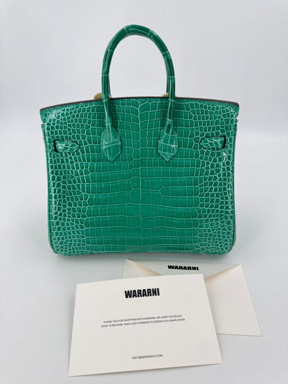 Hermès Birkin 25 Vert Jade Shiny Porosus Diamond Hardware
