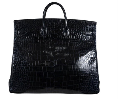 Hermes Birkin HAC 50 Blue marine shiny porosus crocodile leather palladium hardware
