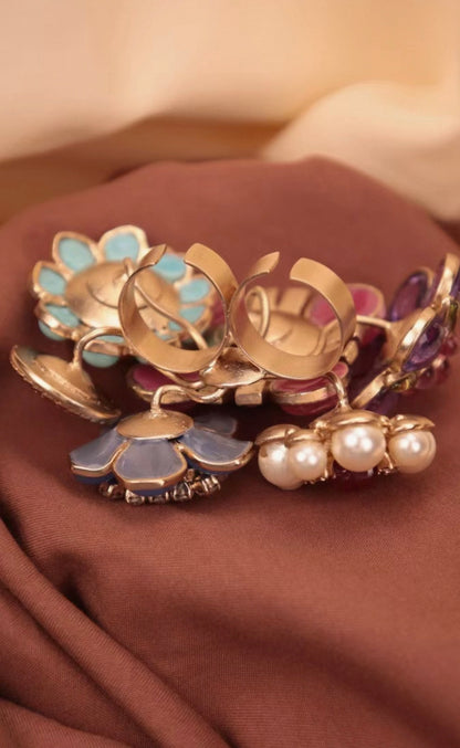 Chanel 2009 Colored Glass Flower and Pearl Ring