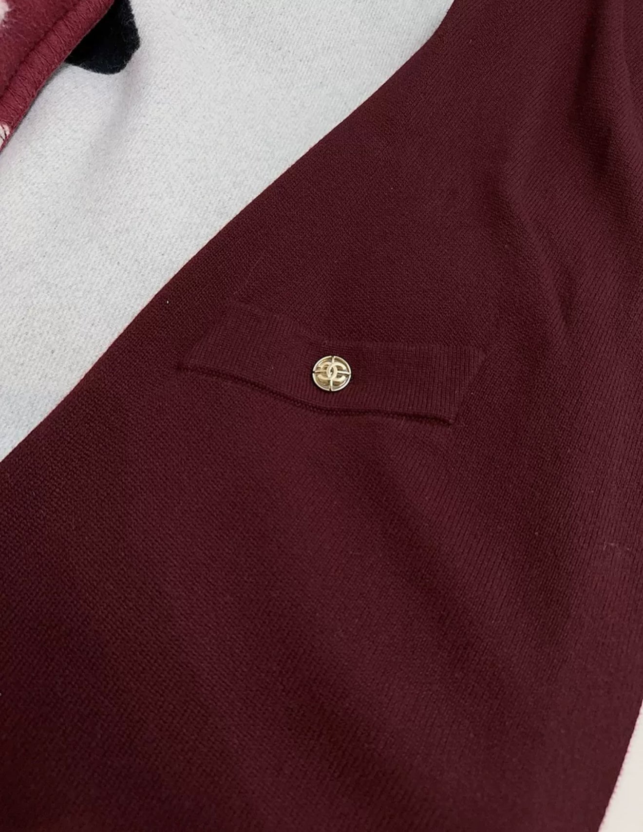 Chanel 2016 Burgundy & Ecru Cashmere Coat