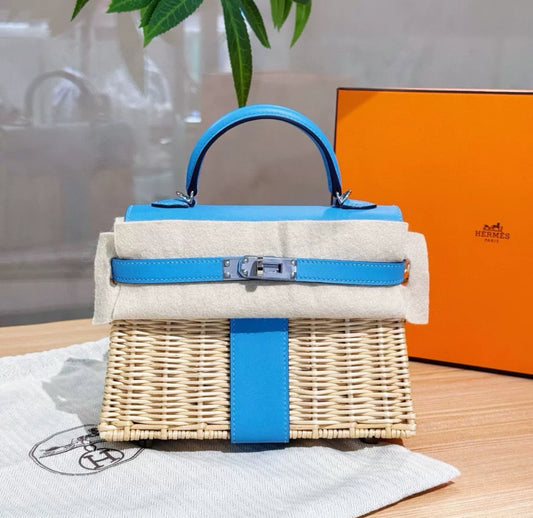 Hermès Kelly Mini Picnic Bleu Swift Leather Palladium Hardware