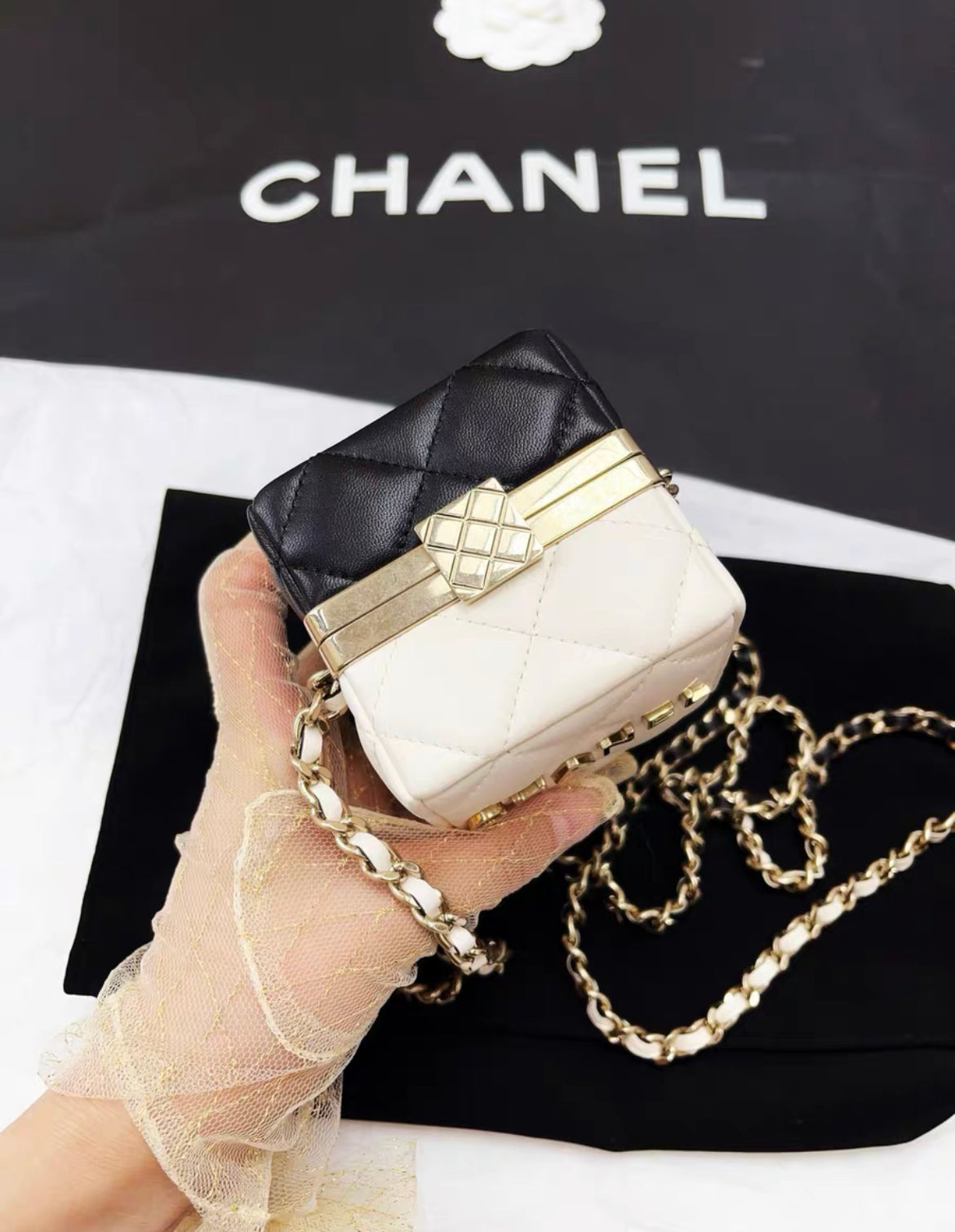 Chanel 23C black and white spell dice evening bag