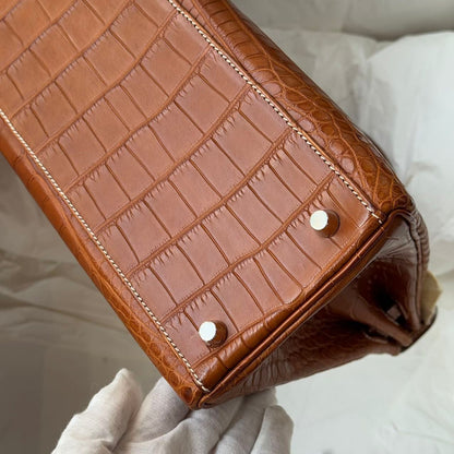 Hermes Kelly 32 Matte Crocodile Fauve Barenia Leather palladium hardware