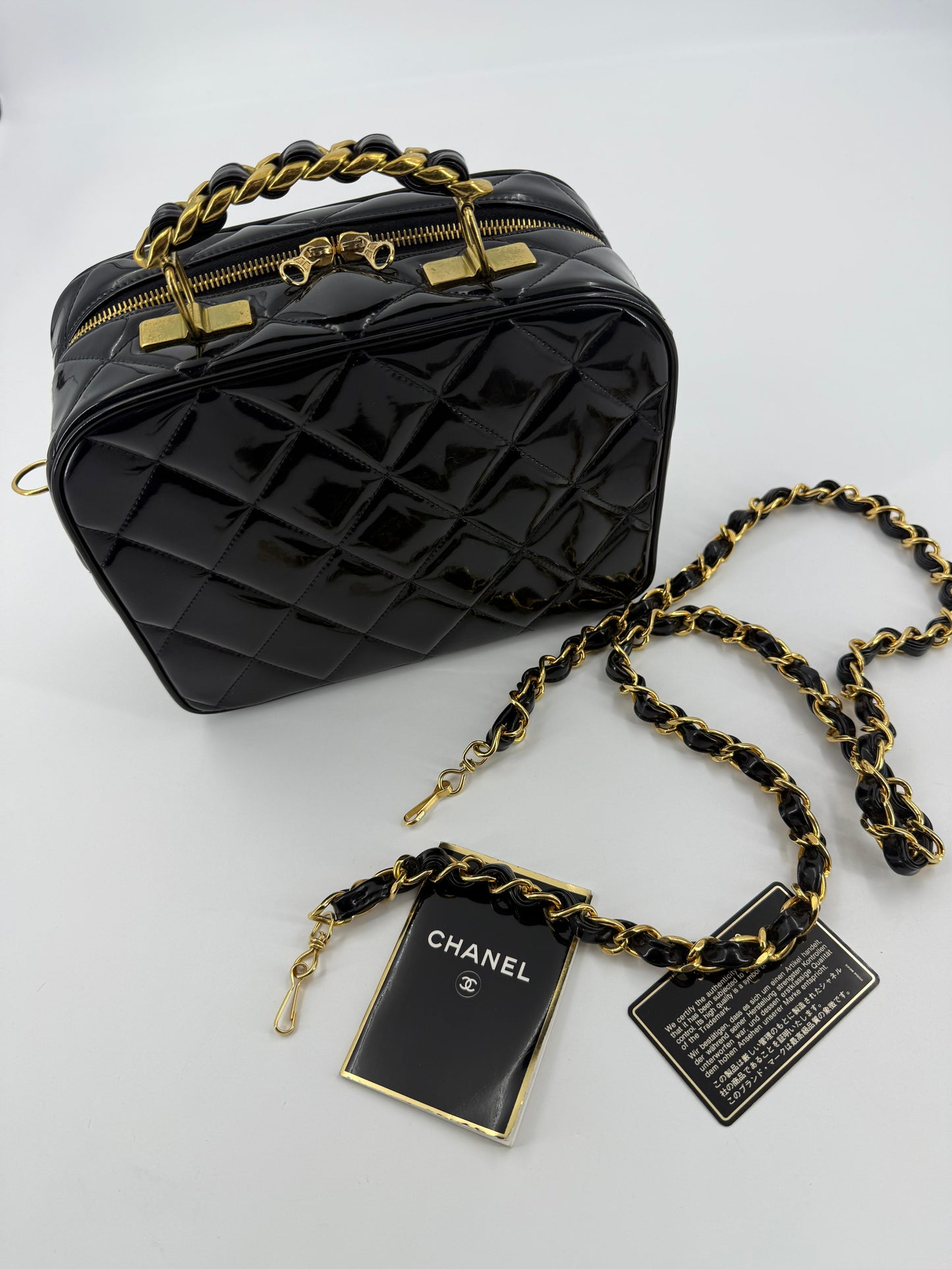 Chanel 1994-96 Black Patent Leather Large Vanity Case