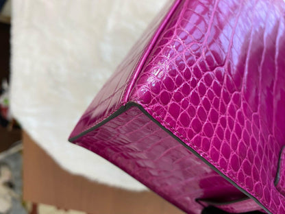 HERMÈS MINI KELLY POCHETTE ROSE SCHEHERAZADE SHINY ALLIGATOR GOLD HARDWARE