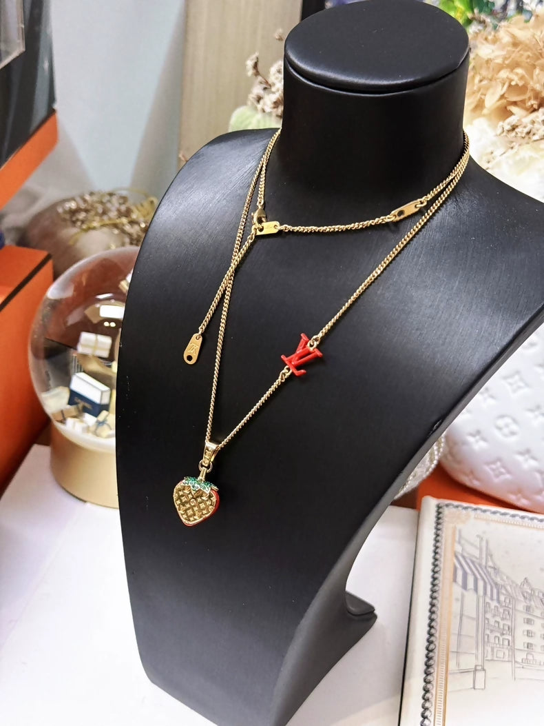 Louis Vuitton red strawberry gold necklace