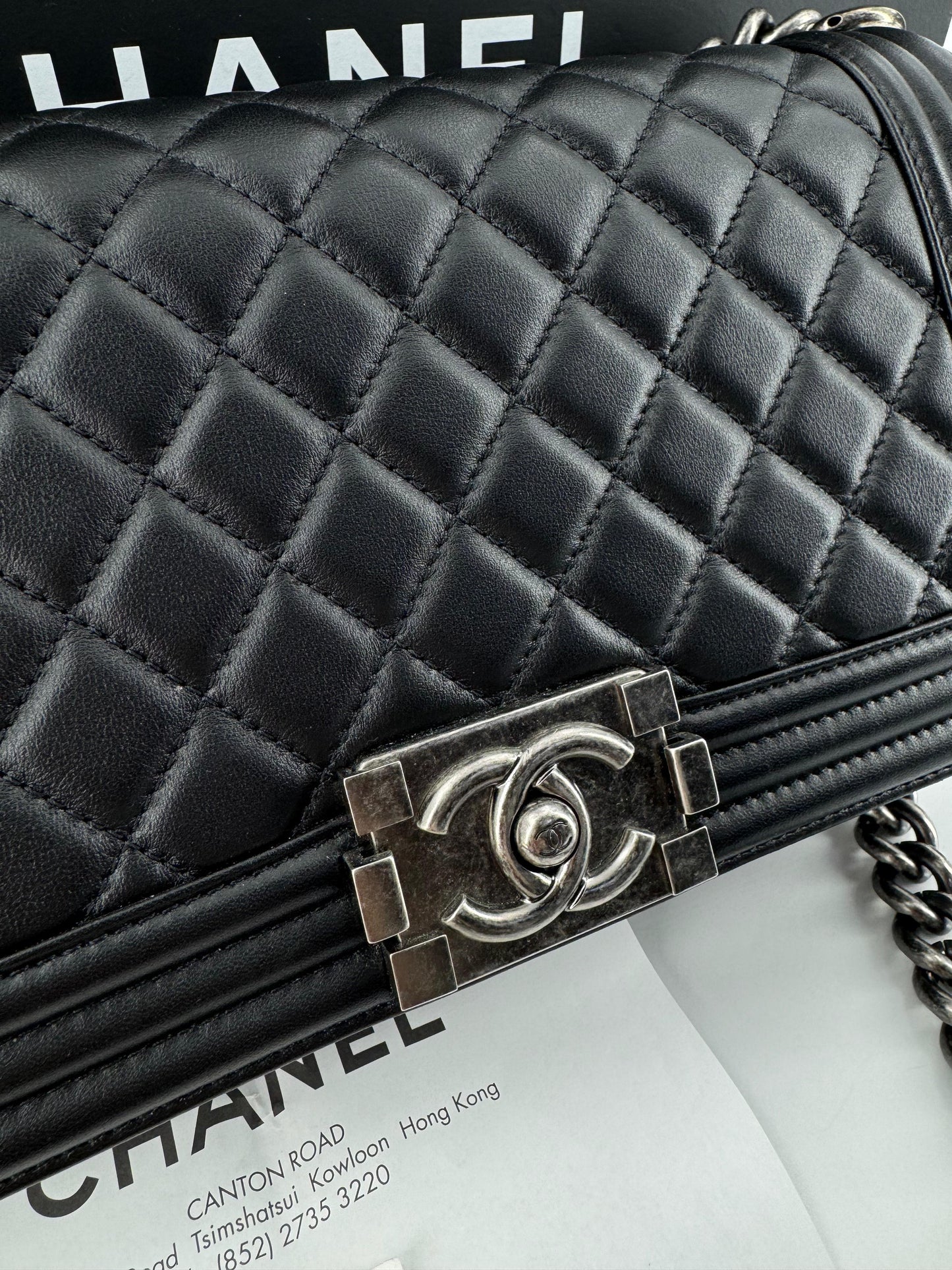 Chanel Boy black leather bag silver hardware
